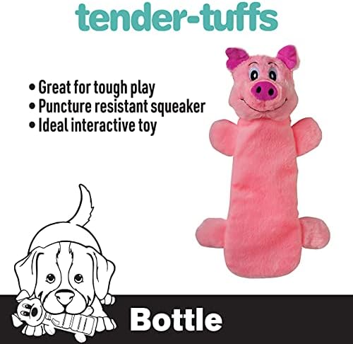Snuggle Puppy Tender-Tuffs Bottle Cruncher Dog Toy, Squeaky Pig
