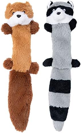 JOYELF Plush Squeaky Dog Toys, No Stuffing Interactive Dog Toys for Medium to Large Dogs with Squeaky and Crinkle Paper for Dog - Fox and Raccoon