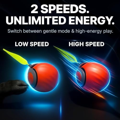 Pawvion Moving Ball Cat Toys with Feather Tail, Rechargeable 2025 New Interactive Toy for Indoor Cats Exercise, Smart Interactive Kitten Rolling Ball, Orange Color