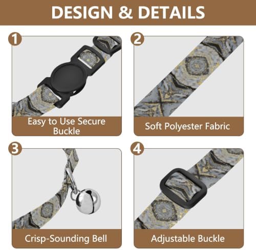 2 Pack Cat Collar Marble Gray Black Gold Dog Collar with Bell, Adjustable Length 10.6" to 17.1"