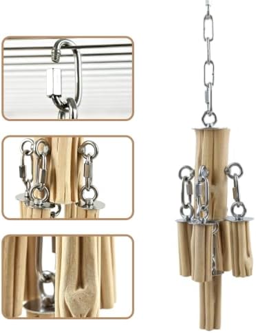 AOTU Medium Large Parrot Chew Toy, 304 Stainless Steel Natural Hardwood Bird Toys, Safe Durable Hanging Interactive Enrichment Toy for Macaw, Cockatoo, African Grey, Amazon Parrots