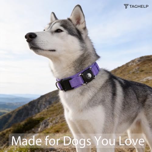 Tactical AirTag 2nd Gen (2026) & 1st Gen Dog Collar, 100% Waterproof Integrated Apple Air Tag Dog Collars with Hard PC AirTag Holder, Adjustable Military Collar with Handle, for Large Dogs(Purple,XL)