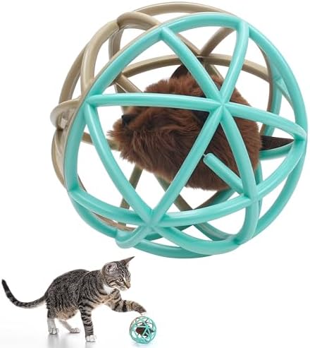 Squeaky Mouse Ball Cat Toy with Simulated Sound, 4.3in Mouse Ball Cage, Squeky Balls for Cats to Play With Indoor, Interactive Plastic Squeak Funny Toys Best for Playing Chasing Chewing Training