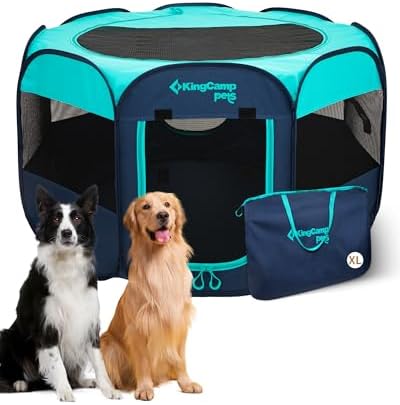 KingCamp Dog Playpen, Portable Foldable Cat Kitten Puppy Tent Crates 29"/36"/50" Pop Up Pet Playpen with Zippered Bottom & Cover for Indoor Outdoor Use (X-Large, Green)