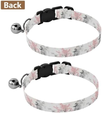 Retro Pagoda Pink Floral Breakaway Cat Collars with Bell 2 Pack Pet Collars Adjustable 10.6 to 17.1 Inches
