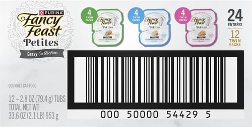 Fancy Feast Purina Gourmet Wet Cat Food Variety Pack,Petites Gravy Collection,Break-Apart tubs,48 Servings - 2.8 oz. Tubs,(Pack of 24)
