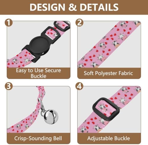 Cute Cows Red Hearts Collar for Kitten, 2 Pack Kitten Bell Collar