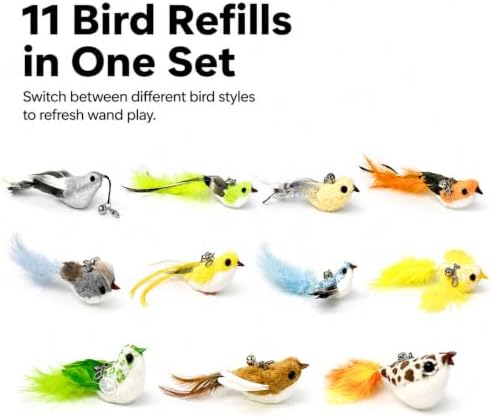 11 PCS Multi-Functional Cat Toy Replacement Heads – Realistic Handmade Bird Teasers with Bells & Detachable Clip, for Interactive Play, Indoor Enrichment & Home Decoration