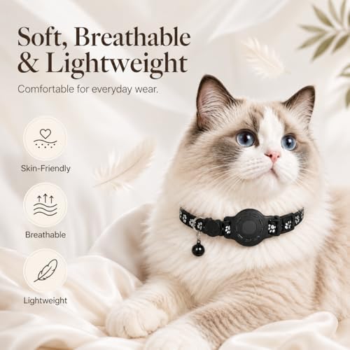 GPS Tracker for Cats, Cat Collar with Tracker for Android Users – No Monthly Fee, Google Find Hub Cat GPS Tracker Collar, IP67 Waterproof, Replaceable Battery Lasts 1 Year