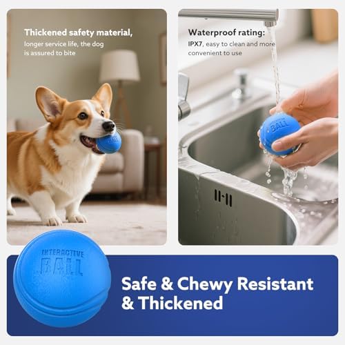 AIPERRO Interactive Dog Toys Ball, Smart Action Activated Rechargeable Pet Toy, TPU Material, IPX7 Waterproof Rating, Automatic Rotating/Bouncing/Moving, Suitable for Small/Medium Dogs-Blue