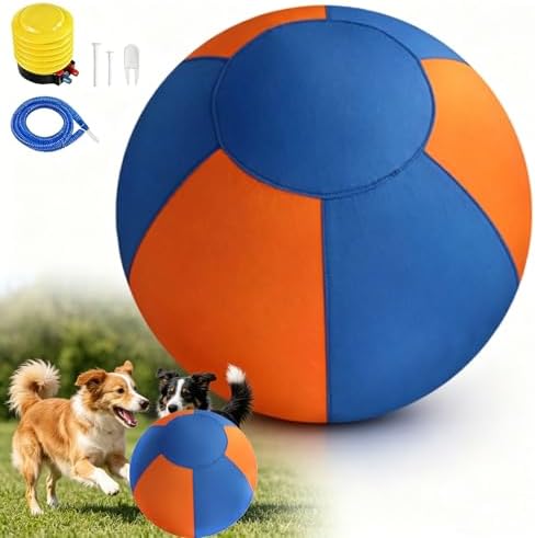 Sheepdog Herding Ball 10/18/22/25 Inch, Heavy-Duty Double-Layer Anti-Burst Tear-Resistant Interactive Dog Toy with Air Pump Washable Cover for Indoor Outdoor Play (Blue + Orange, 18 in)