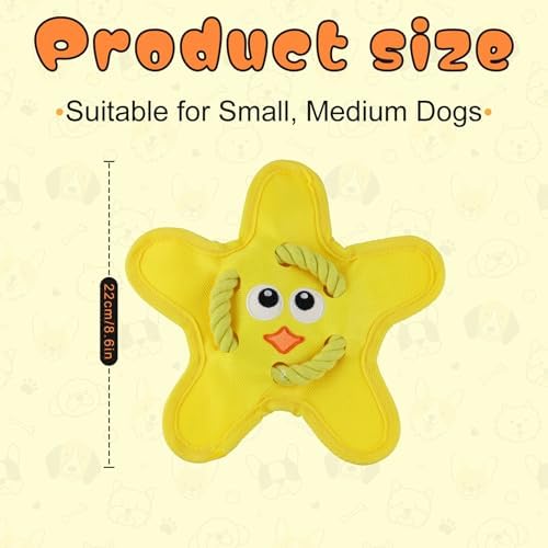 Andiker Squeaky Dog Toys, Cute Star Shape Dog Chew Toys with Squeaker Crinkle Paper Strong Ropes Bright Color Interactive Dog Toys for Puppy Small Medium Dogs Chewing Grinding Teeth (Yellow)