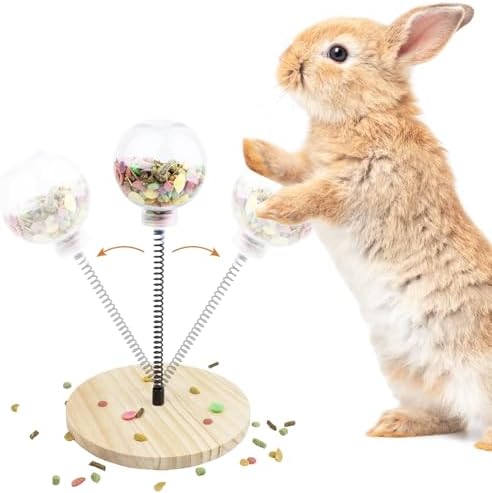 FlidRunest Rabbit Foraging Ball with Wooden Base, Interactive Slow Feed Treat Ball Release Puzzle Toy for Rabbit, Feeder Boredom Busting Fun Maintain Your Bunny Entertained