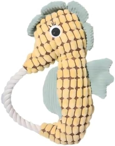 Seahorse Dog Plush Squeaky Toy with Rope Loop (Seehorse)