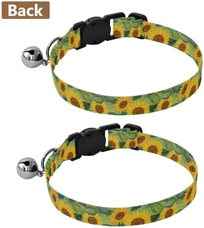 Sunflower Yellow Green Cat Collar 2 Pack Collar for Cats Adjustable Length 10.6" to 17.1"