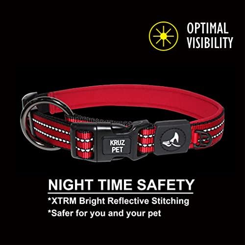 Kruz Dog Collar for Small Dogs (Width- 5/8", Length - 15"-17") Reflective Adjustable Pet Neck Band with Comfortable Neoprene Paddingg, Heavy-Duty O-Ring, 100% Nylon Strap (Red, Small)
