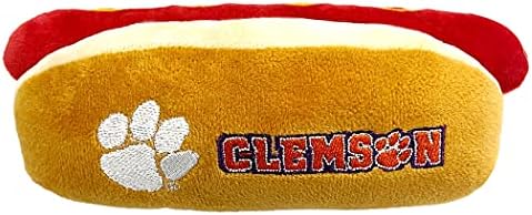 NCAA Clemson Tigers HOT Dog Plush Dog & CAT Squeak Toy- Cutest HOT-Dog Snack Plush Toy for Dogs & Cats with Inner Squeaker & Beautiful Football/Basketball Team Name/Logo