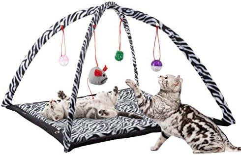 PETMAKER Cat Activity Center- Interactive Play Area Station for Cats, Kittens with Fleece Mat, Hanging Toys, Foldable Design for Exercise, Napping
