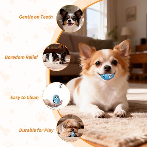 Squeaky Dog Toys for Puppy Small Dogs, 3 Pack Soft Latex Rubber Dog Chew Toys with Squeaker, Smile Face Dog Squeaky Balls for Interactive Play & Training