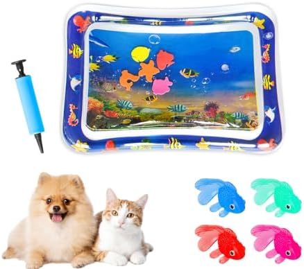 2026 Upgraded Cat Water Mat – 5-Layer Anti-Scratch Leak-Proof Sensory Play Mat for Indoor Cats, BPA-Free Cooling Water Pad, Interactive Enrichment Toy (S10, 65 * 50CM, 4 Fish + Pump Included)