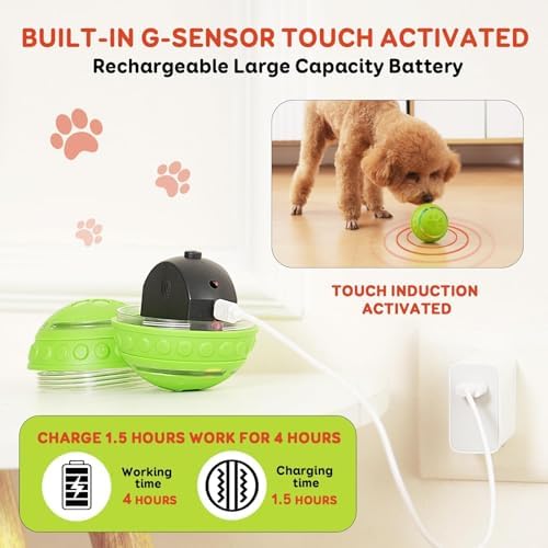 Interactive Dog Toys for Small & Medium Dogs, Pet Toys with Rechargeable & Waterproof, Automatic Rolling Dog Balls with Silicone Cover