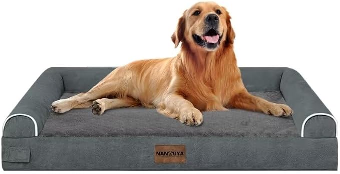 Orthopedic Dog Bed for X-Large Dogs, 40 x 32 Inch, Dark Grey | Egg crate foam for joint support, 3-sided bolster pet sofa, waterproof lining, washable cover, and non-skid base