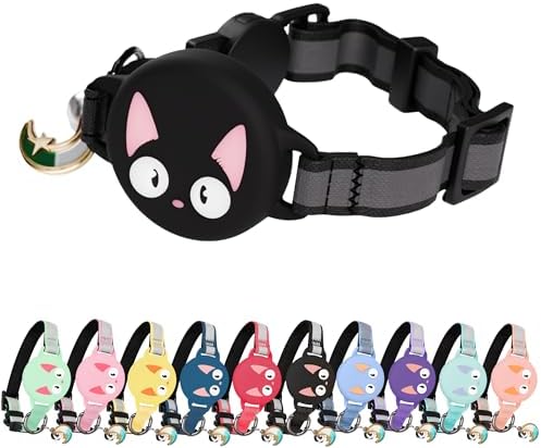 AirTag Cat Collar – Breakaway Reflective & Waterproof Collar with Built-in Holder, Adjustable with Bell for Indoor/Outdoor Cats – AirTag Not Included (Black, 9–12")