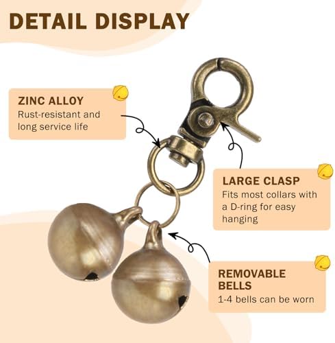 SCENEREAL Bells for Dog Collars - 2 Pack Pet Hanging Ring Bell Accessories for Dog & Cat, Pet Pendant Collar Charm with Heavy Duty Snap Clips, Copper Bells for Tracking and Training Christmas Gift