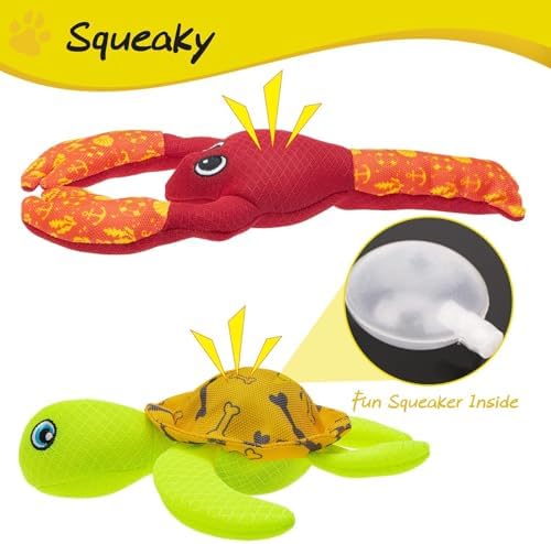 PUPTECK Floating Pool Toys for Dogs - 2 Pack Squeaky Pet Water Toys for Fetch & Training, Interactive Summer Outdoor for Large Small Medium Dogs, Turtle & Lobster