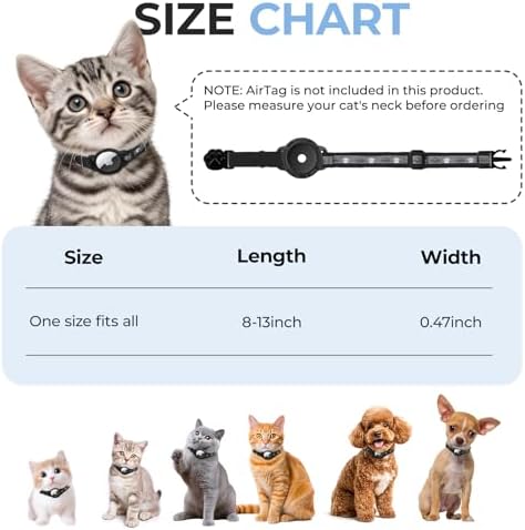 Breakaway AirTag Cat Collar, Reflective Cat Tracker Collar with Bell | Built in AirTag Holder, Adjustable 8.5-12in for Cats, Kittens and Puppies, Safety Elastic Band, Reflective for Night Walking
