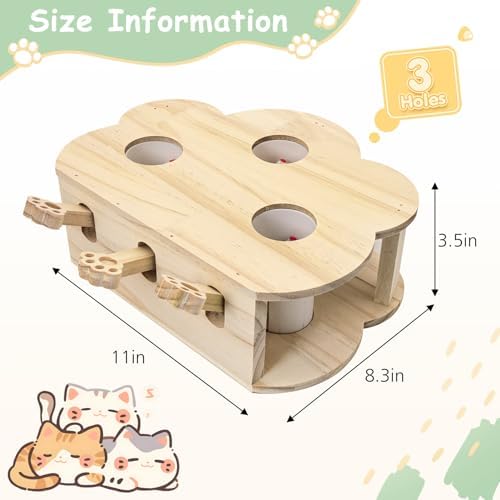 kathson Whack A Mole Cat Toy, Wooden Enrichment for Indoor Cat, Interactive Kitten Puzzle Toy for All Ages Cats Intelligence Training and Exercise (Cloud-Shaped)