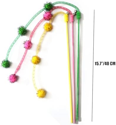 IUHKBH Cat Wands, 3 PCS Mesh Tube Teaser Toys with Fur Ball Cute Aesthetic Kitten Wand Interactive Cat Toy for All Breed Sizes