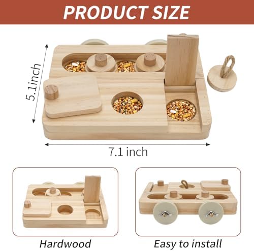 Wooden Bird Foraging Puzzle Feeder for Small Parrots, 7.2 x 5.4 Inch