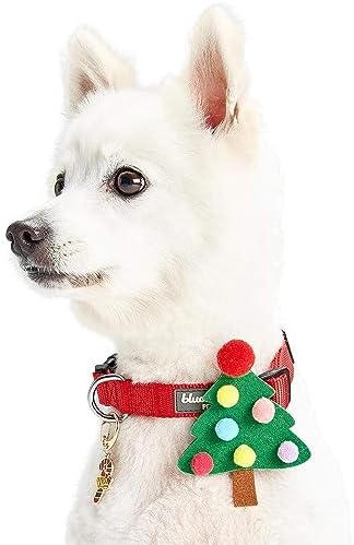 Blueberry Pet Christmas Accessory Set of Collar Slide Hair Clip and Pendant for Dogs & Cats, Christmas Tree Decor and Candy Cane Tag, Polyester and Felt
