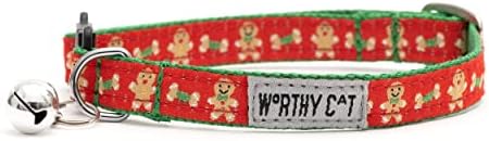 THE WORTHY DOG Christmas Patterns, Breakaway Cat Collar with Bell, Red