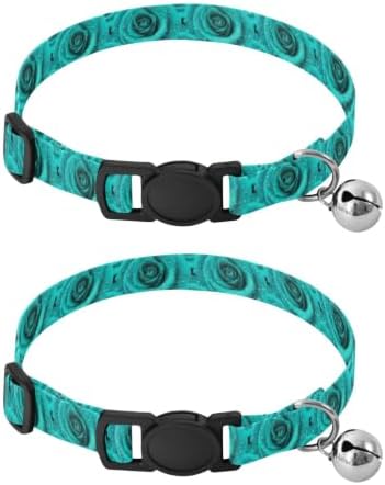 Turquoise Rose Petals Collar for Cats, 2 Pack Decorative Pet Collar with Bell