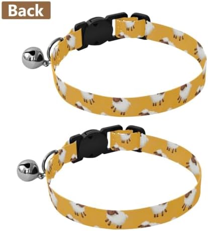 2 Pack Kitten Collar Cute Sheeps Yellow Collar with Bell for Dog Puppy, Adjustable 10.6 to 17.1 Inches