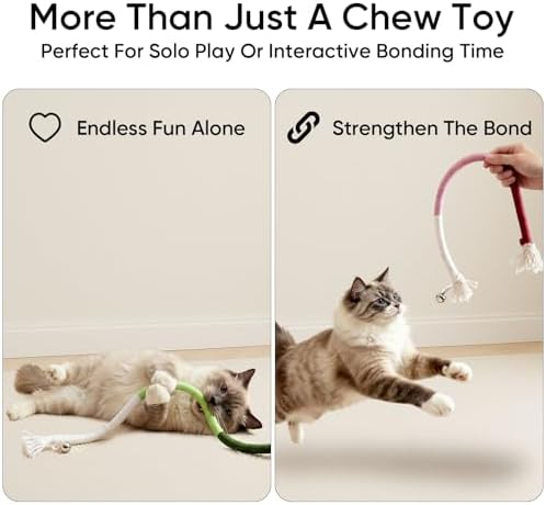 4-Pack Interactive Cat Chew Rope Toys, Teaser Sticks with Jingle Bells