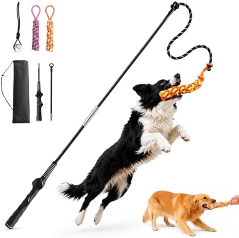 FOXMM Flirt Pole for Dogs, Interactive Dog Toys for Large Medium Small Dogs