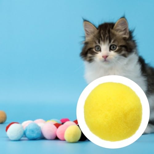 Cat Toy Pom Ball, Interactive Cat Ball Toys Fuzzy Pompoms (Plush, 1.2Inch, 30Pcs, Yellow Tones) for Kittens Pet Enrichment Training Play Indoor