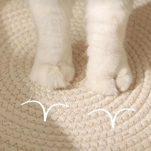 Handwoven Cat Basket with Hanging Ball Toy, Scratchable Cat Lounger Basket for Sleeping, Playing and Relaxing, Cotton Rope Cat Bed Basket with Cat Ear Handles (Gray,S)
