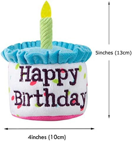 Happy Birthday Cake Catnip Toys, Birthday Cake Shaped Chew Toys for Kitten Funny Cats Gifts Plush Cat Birthday Party Toys, Blue
