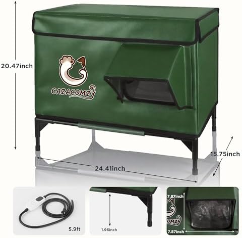 Weatherproof Outdoor Heated Cat House 24" x 20" x 15" Green
