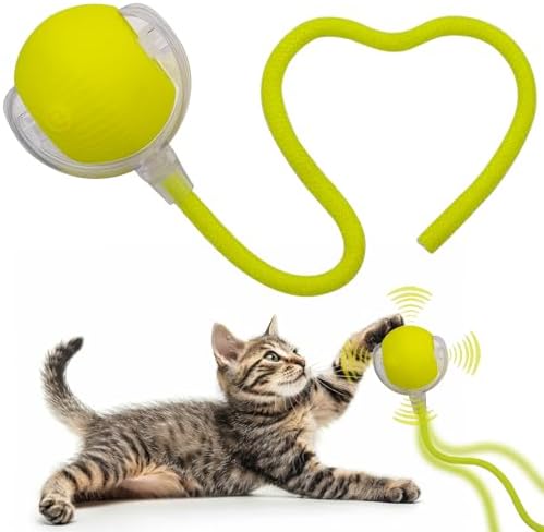 Interactive Cat Dog Toy Ball with LED Light, Automatic Rolling(Yellow)