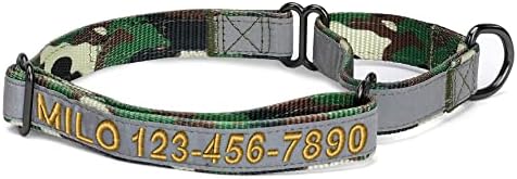 Pawtitas Customized Martingale Dog Collar Reflective Reflective Dog Collar Embroidered Personalized Name Phone Number Adjustable for Puppies Small Medium Large Size Dogs Medium Camouflage Green