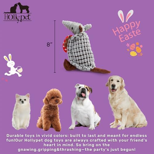 Hollypet Armadillo Squeaky Puppy Dog Toys for Small Medium Dogs, Red Egg