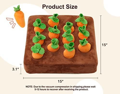 Squeak Carrot Snuffle Mat & Puzzle Toy for Dogs Enrichment with 12 Carrots