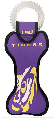 Pets First NCAA LSU Tigers Dental Dog TUG Toy with Squeaker. Tough PET Toy for Healthy Fun, Teething & Cleaning Pets Teeth & Gum