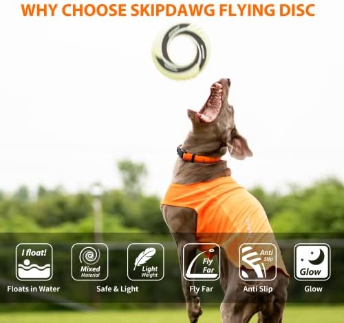 SKIPDAWG Dog Flying Disc Tug Toy, Glow Dog Fetch Toy for Outdoor Play