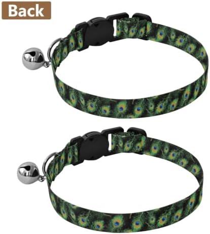 Peacock Feather Black Adjustable Buckle Cats Collar 2 Pack for Kitten